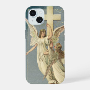 Victoriaanse engelen met een kruis, vintage Pasen iPhone 15 Case