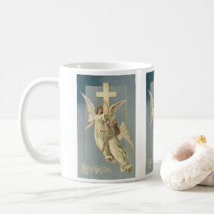 Victoriaanse engelen met een kruis, vintage Pasen Koffiemok