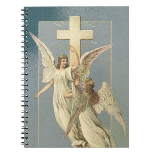 Victoriaanse engelen met een kruis, vintage Pasen Notitieboek