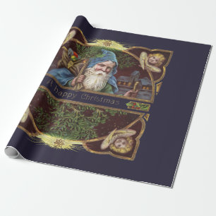 Victoriaanse engelen van de Kerstman Blauw Kerstmi Cadeaupapier