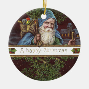Victoriaanse engelen van de Kerstman Blauw Kerstmi Keramisch Ornament