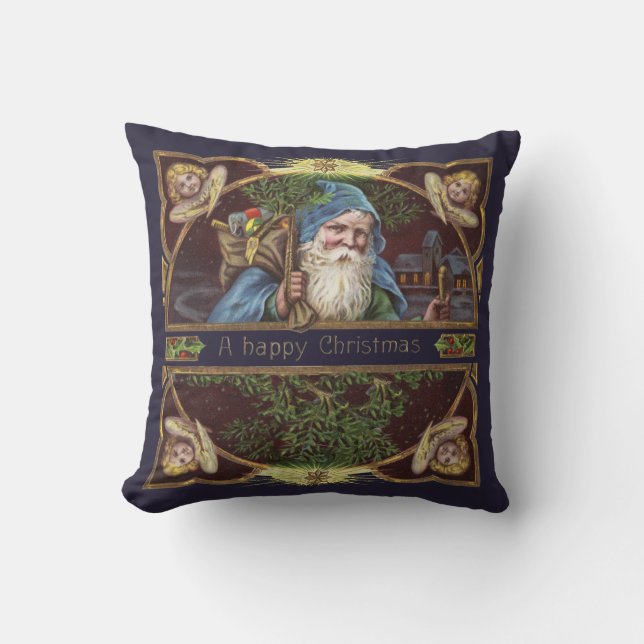 Victoriaanse engelen van de Kerstman Blauw Kerstmi Kussen (Voorkant)