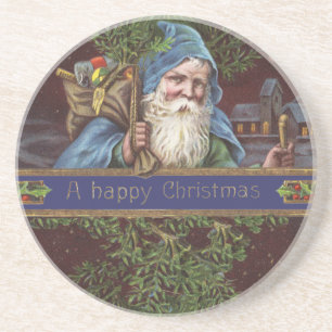 Victoriaanse engelen van de Kerstman Blauw Kerstmi Zandsteen Onderzetter