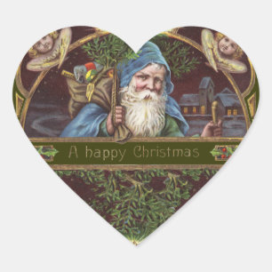 Victoriaanse engelen van de Kerstman Blauwe Kerst  Hart Sticker