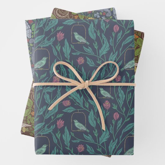 Victoriaanse Engelse Tuin Mix Vogels Bessen Inpakpapier Vel (In situ)