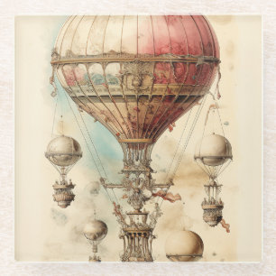 Victoriaanse Fantasie Luchtship - Roze, Beige & Se Glazen Onderzetter