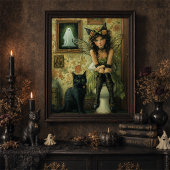 Victoriaanse fee en zwarte kat Halloween wanddecor Poster