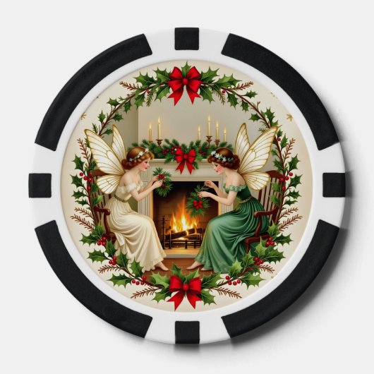 Victoriaanse Feeën Kerst Spirit Poker Chips (Voorkant)