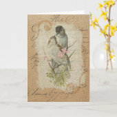Victoriaanse Franse Liefdesvogels Liefdeslied Kaart (Gele Bloem)
