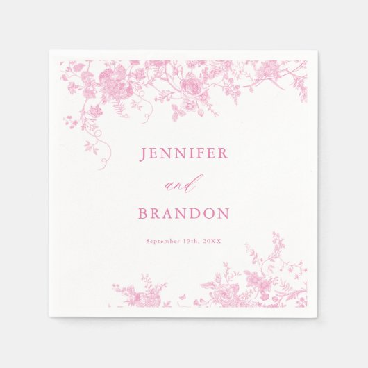 Victoriaanse Franse Roze Bloemige Trouwservetten Servet (Voorkant)