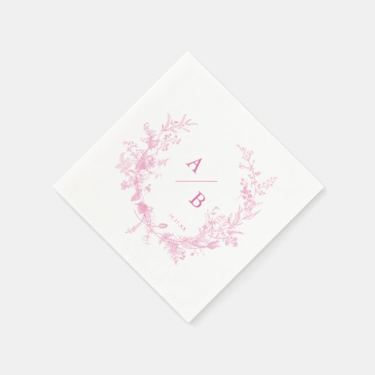 Victoriaanse Franse Toile Roze Trouw Monogram Servet (Hoek)