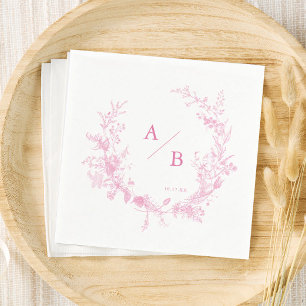 Victoriaanse Franse Toile Roze Trouw Monogram Servet