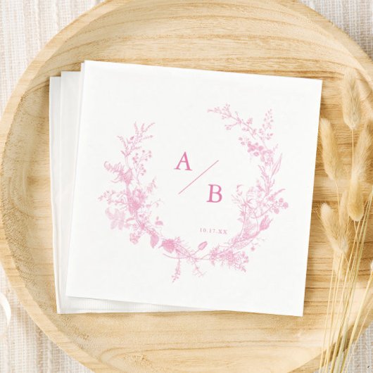 Victoriaanse Franse Toile Roze Trouw Monogram Servet