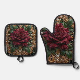 Victoriaanse gotische bloem ovenwant & pannenlap set