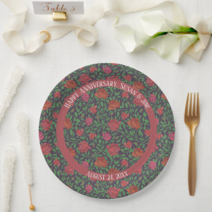 Victoriaanse gotische perfecte rode en fuchsia roz papieren bordje