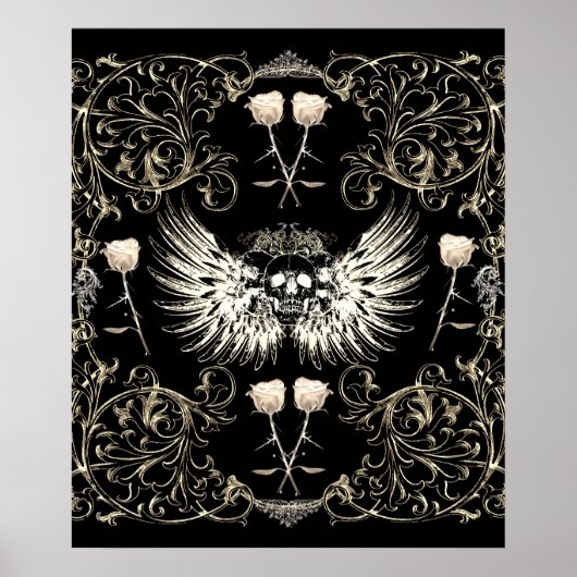 Victoriaanse Gotische Romantiek Schedel Vleugels & Poster (Voorkant)