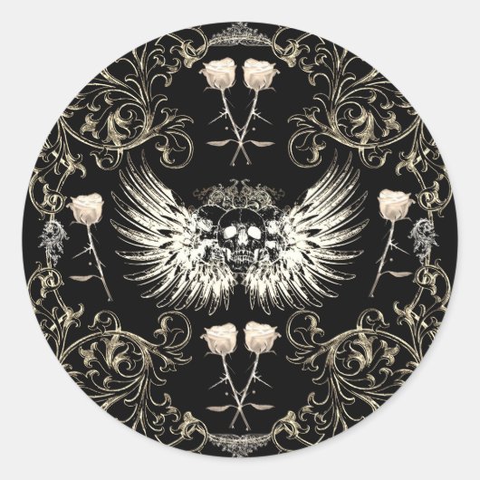 Victoriaanse gotische romantiek schedel vleugels & ronde sticker (Voorkant)