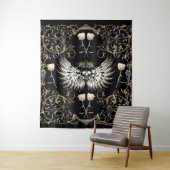 Victoriaanse gotische romantische schedel vleugels wandkleed (In situ)