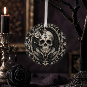 Victoriaanse gotische schedel zwart ivoor donkere ornament