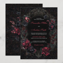 Victoriaanse gotische trouwuitnodigingen Zwart en 