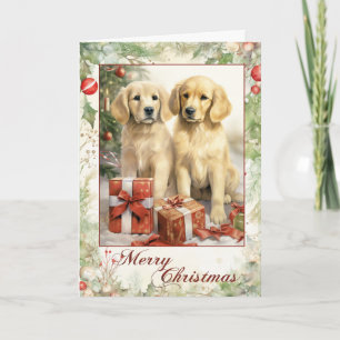 Victoriaanse Goud Retriever Puppy Kerstmis Feestdagen Kaart