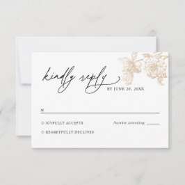 Victoriaanse Gouden Bloemen Bruiloft RSVP Kaart