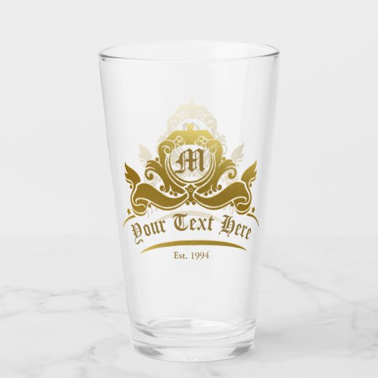 Victoriaanse gouden monogram aangepaste tekst pint glas (Voorkant)