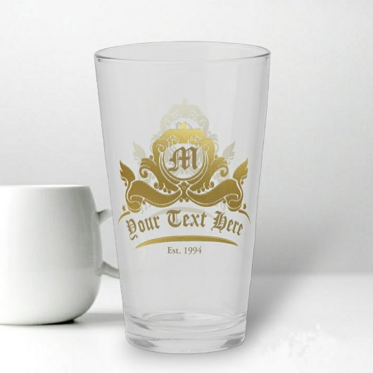 Victoriaanse gouden monogram aangepaste tekst pint glas