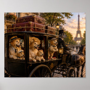 Victoriaanse Gouden Retriever Familie Koetsrit in Poster