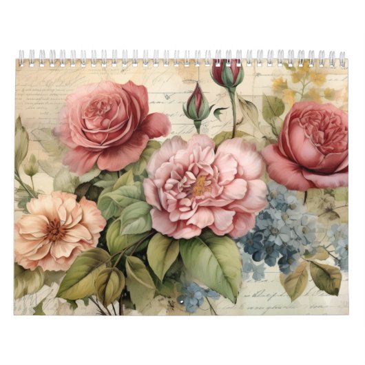 Victoriaanse handgeschilderde bloemen kalender (Hoes)