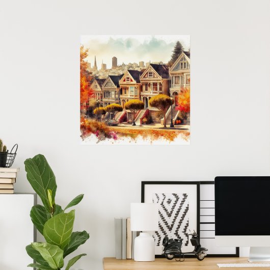 Victoriaanse huizen in San Francisco CA in de herf Poster (Thuiskantoor)