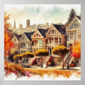 Victoriaanse huizen in San Francisco CA in de herf Poster (Voorkant)