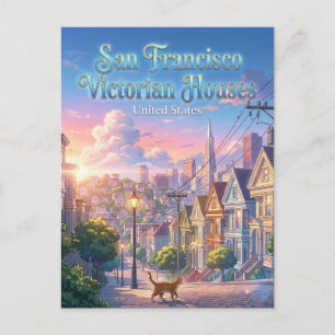 Victoriaanse huizen in San Francisco, Californië Briefkaart
