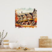 Victoriaanse huizen in San Francisco in de herfst  Poster (Keuken)