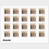 Victoriaanse jurk met roze strik vierkante sticker (Vel)
