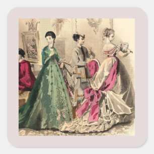 Victoriaanse jurk met roze strik  vierkante sticker