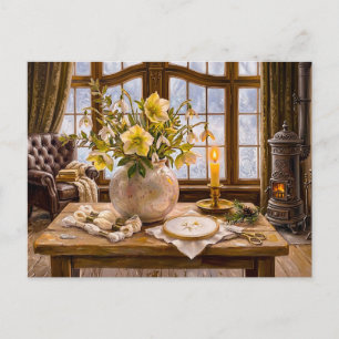 Victoriaanse kamer Winterbloemen Briefkaart
