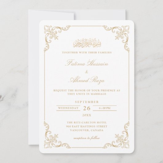 Victoriaanse kantlijst gouden script Moslim bruilo Kaart (Voorkant)