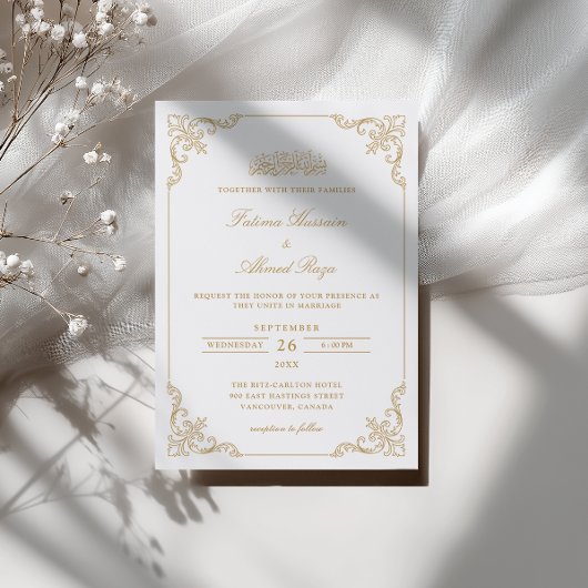 Victoriaanse kantlijst gouden script Moslim bruilo Kaart