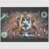 Victoriaanse Kat Bloem Steampunk Klokken Decoupage Tissuepapier (Voorkant)
