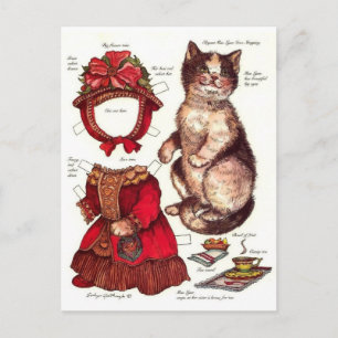 Victoriaanse katten papieren pop vintage kerst feestdagenkaart