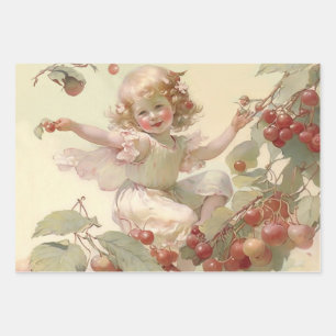 Victoriaanse “Kersenfee” in een fruitboom Inpakpapier Vel