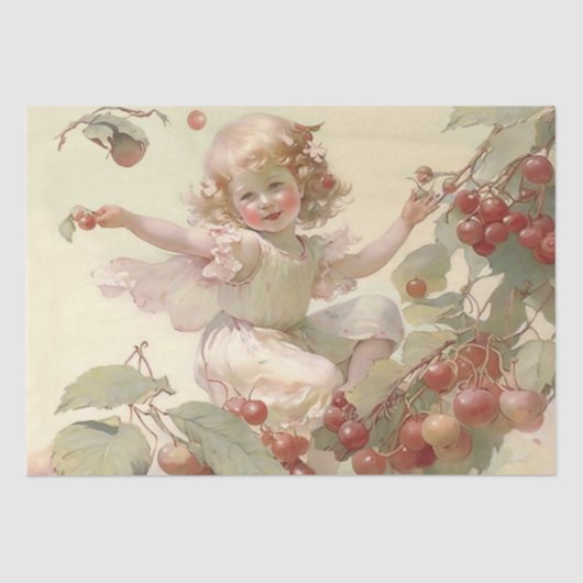 Victoriaanse “Kersenfee” in een fruitboom  Tissuepapier (Voorkant)