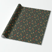 Victoriaanse Kerst Bloemstuk Cadeaupapier (Uitgerold)