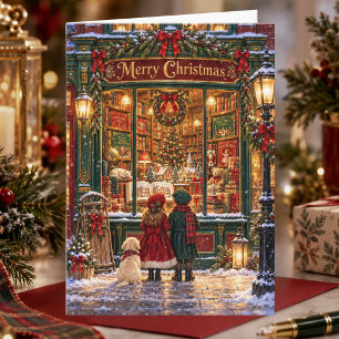 Victoriaanse Kerst Boekwinkel Nostalgisch Kerstfee Feestdagen Kaart