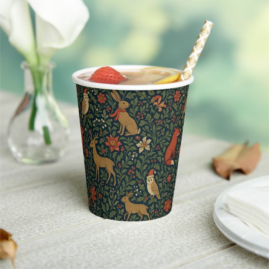 Victoriaanse Kerst Dier & Botanisch Papieren Bekers (Insitu)