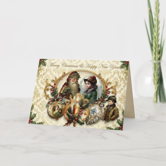 Victoriaanse Kerst Elegantie Feestdagen Kaart (Voorkant)