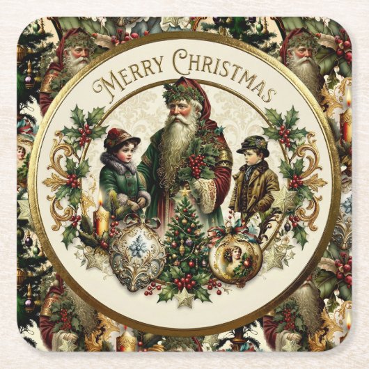 Victoriaanse Kerst Elegantie Kartonnen Onderzetters (Voorkant)