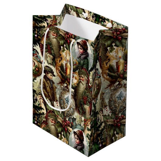 Victoriaanse Kerst Elegantie Medium Cadeauzakje (Voorkant Gekanteld)