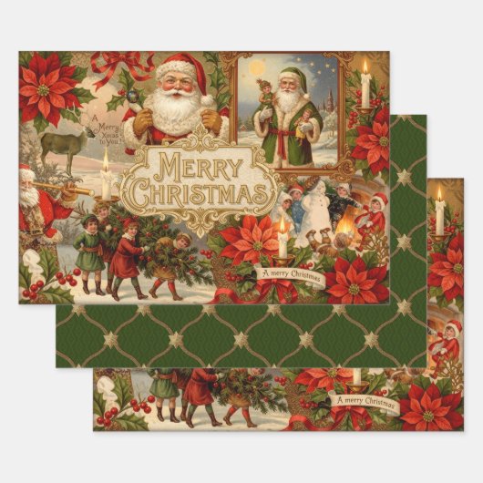 Victoriaanse Kerst Ephemera Collage Inpakpapier Vel (Set)